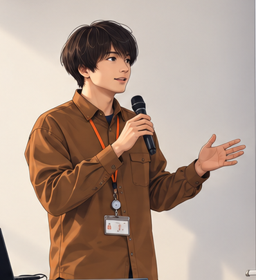 登壇中の平沼智康のイラスト
